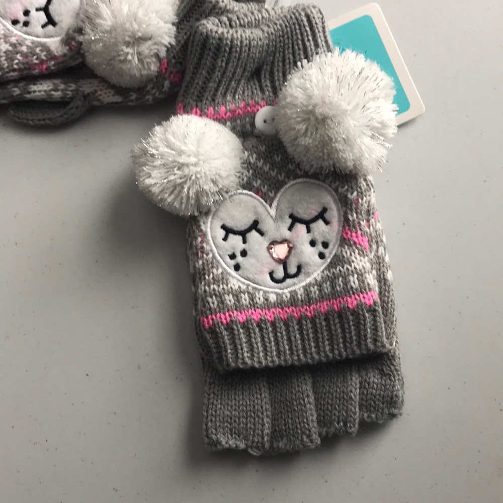 Girls Knit Critter Fingerless Convertible Gloves - Picture 2 of 2